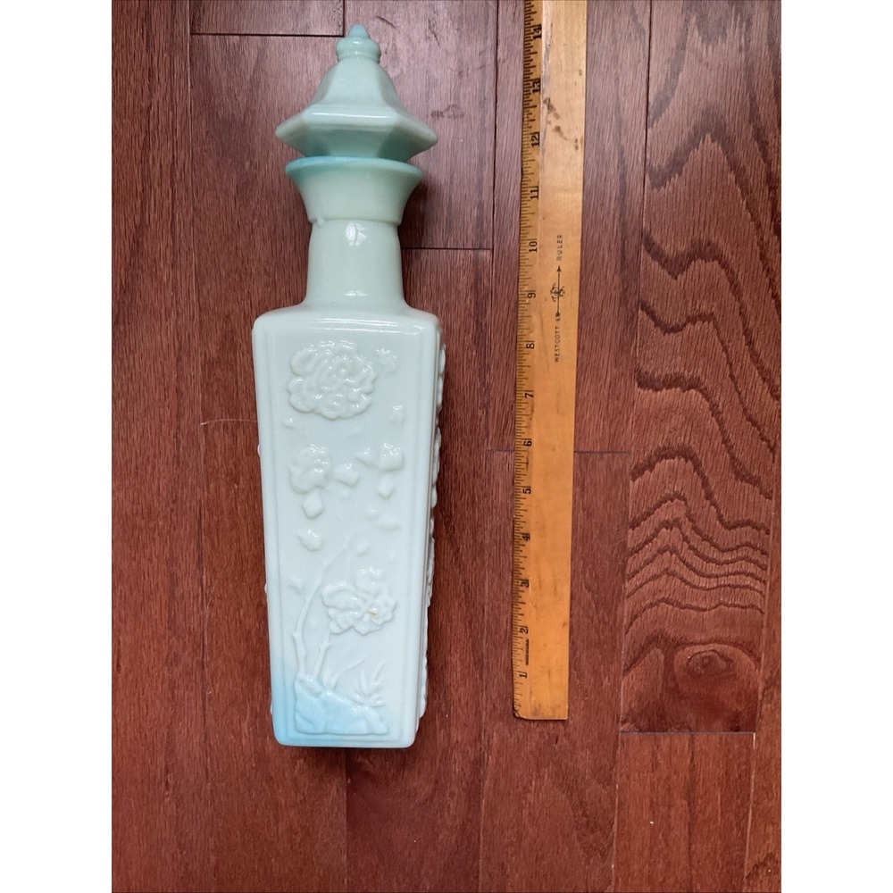 Jim Beam Jadeite Color Mint Green Milk Glass Decanter Bottle Cork Stopper 1972